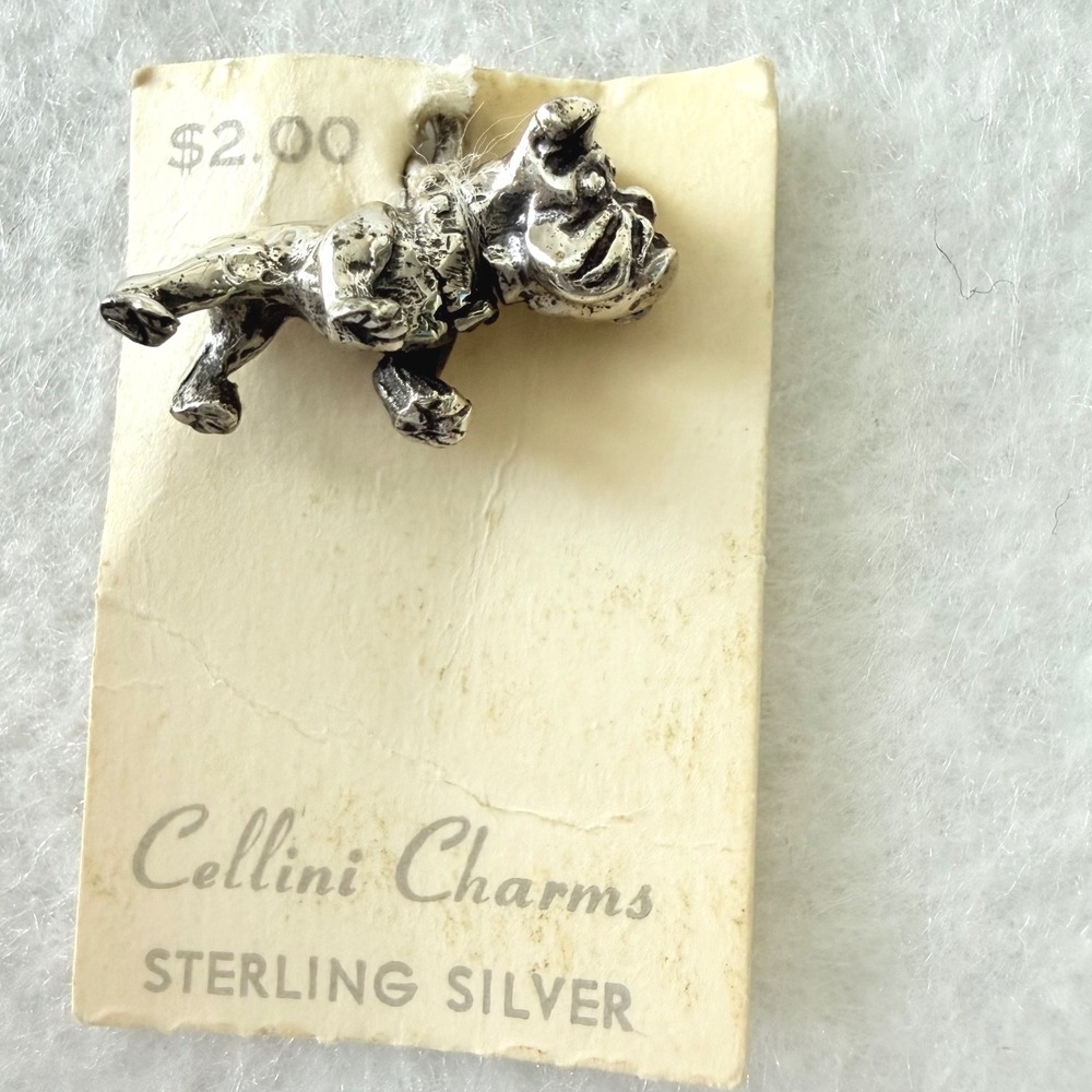 Cellini Bulldog Charm Sterling Silver Dog Pendant Vintage 3D‎ Figural